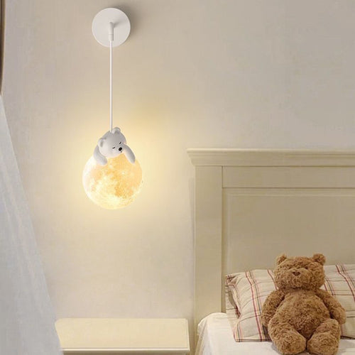 Kids Bear Animal Iron Resin PLA 1-Light Wall Sconce Lamp