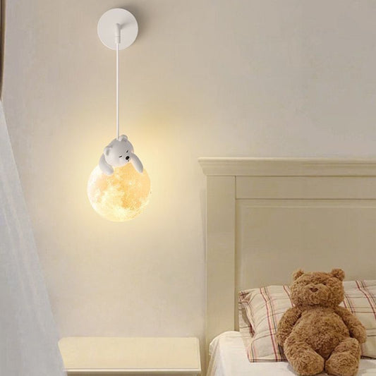 Kids Bear Animal Iron Resin PLA 1-Light Wall Sconce Lamp