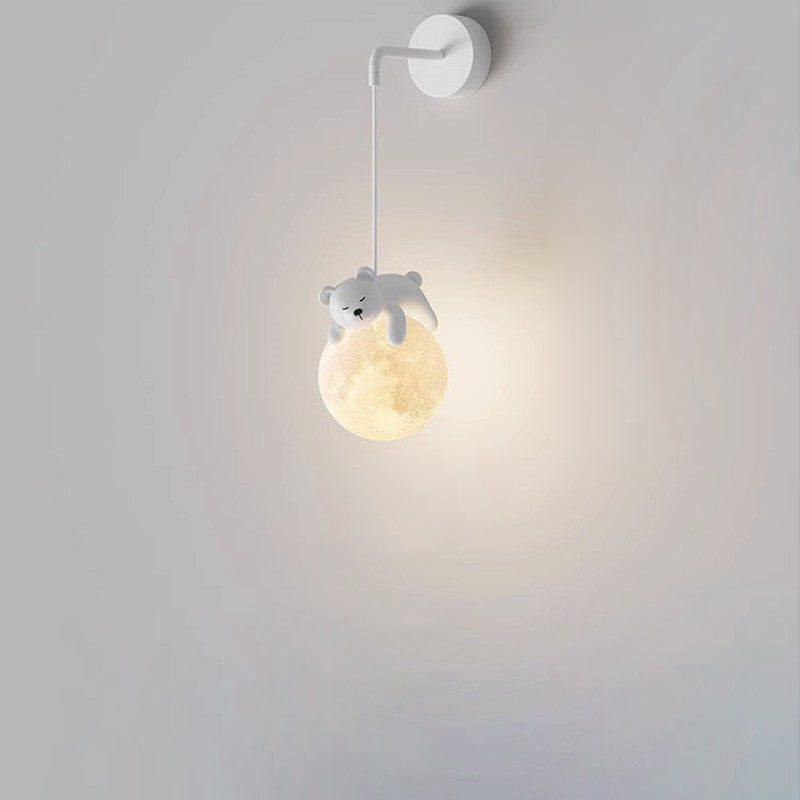 Kids Bear Animal Iron Resin PLA 1-Light Wall Sconce Lamp