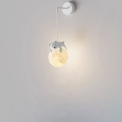 Kids Bear Animal Iron Resin PLA 1-Light Wall Sconce Lamp