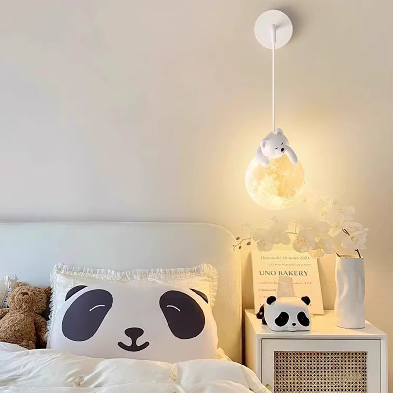 Kids Bear Animal Iron Resin PLA 1-Light Wall Sconce Lamp