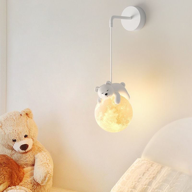 Kids Bear Animal Iron Resin PLA 1-Light Wall Sconce Lamp