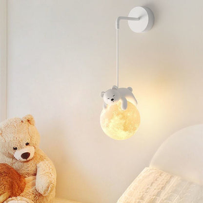 Kids Bear Animal Iron Resin PLA 1-Light Wall Sconce Lamp