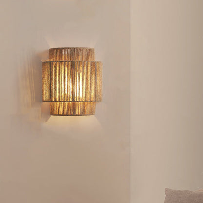 Boho Iron Hemp Rope Half Cylinder 1-Light Wall Sconce Lamp