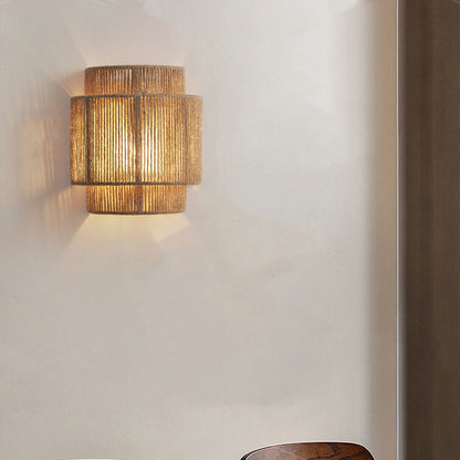 Boho Iron Hemp Rope Half Cylinder 1-Light Wall Sconce Lamp