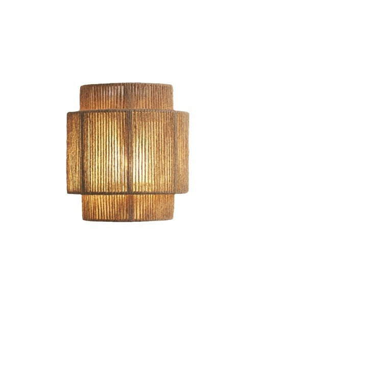 Boho Iron Hemp Rope Half Cylinder 1-Light Wall Sconce Lamp