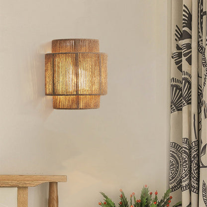 Boho Iron Hemp Rope Half Cylinder 1-Light Wall Sconce Lamp