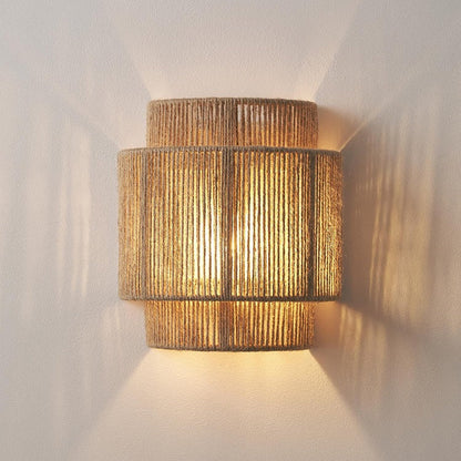 Boho Iron Hemp Rope Half Cylinder 1-Light Wall Sconce Lamp
