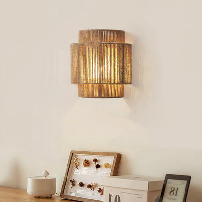 Boho Iron Hemp Rope Half Cylinder 1-Light Wall Sconce Lamp