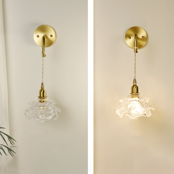 Luxury Rose Glass Brass 1-Light Wall Sconce Lamp