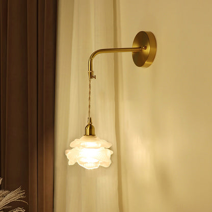 Luxury Rose Glass Brass 1-Light Wall Sconce Lamp