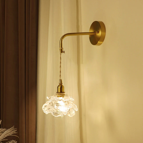 Luxury Rose Glass Brass 1-Light Wall Sconce Lamp