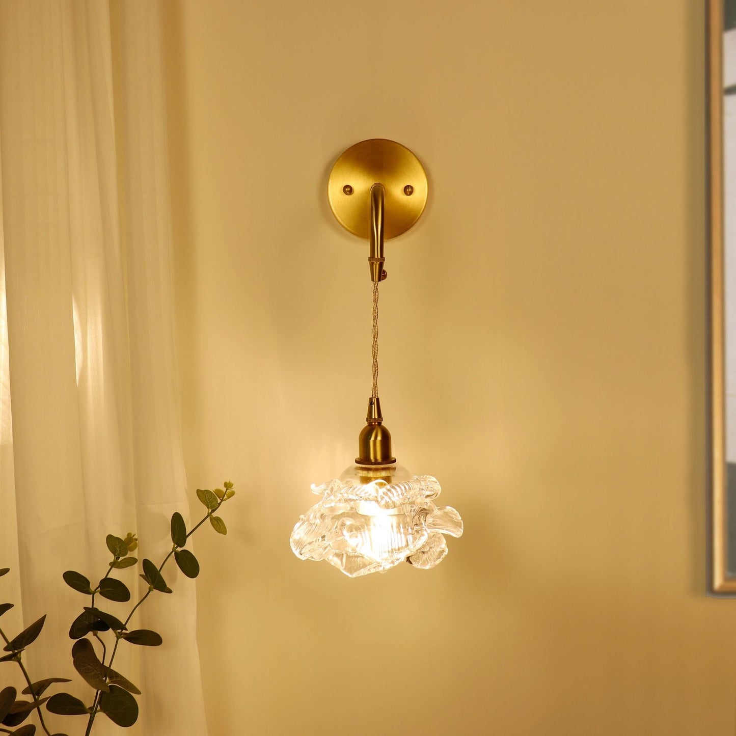 Luxury Rose Glass Brass 1-Light Wall Sconce Lamp