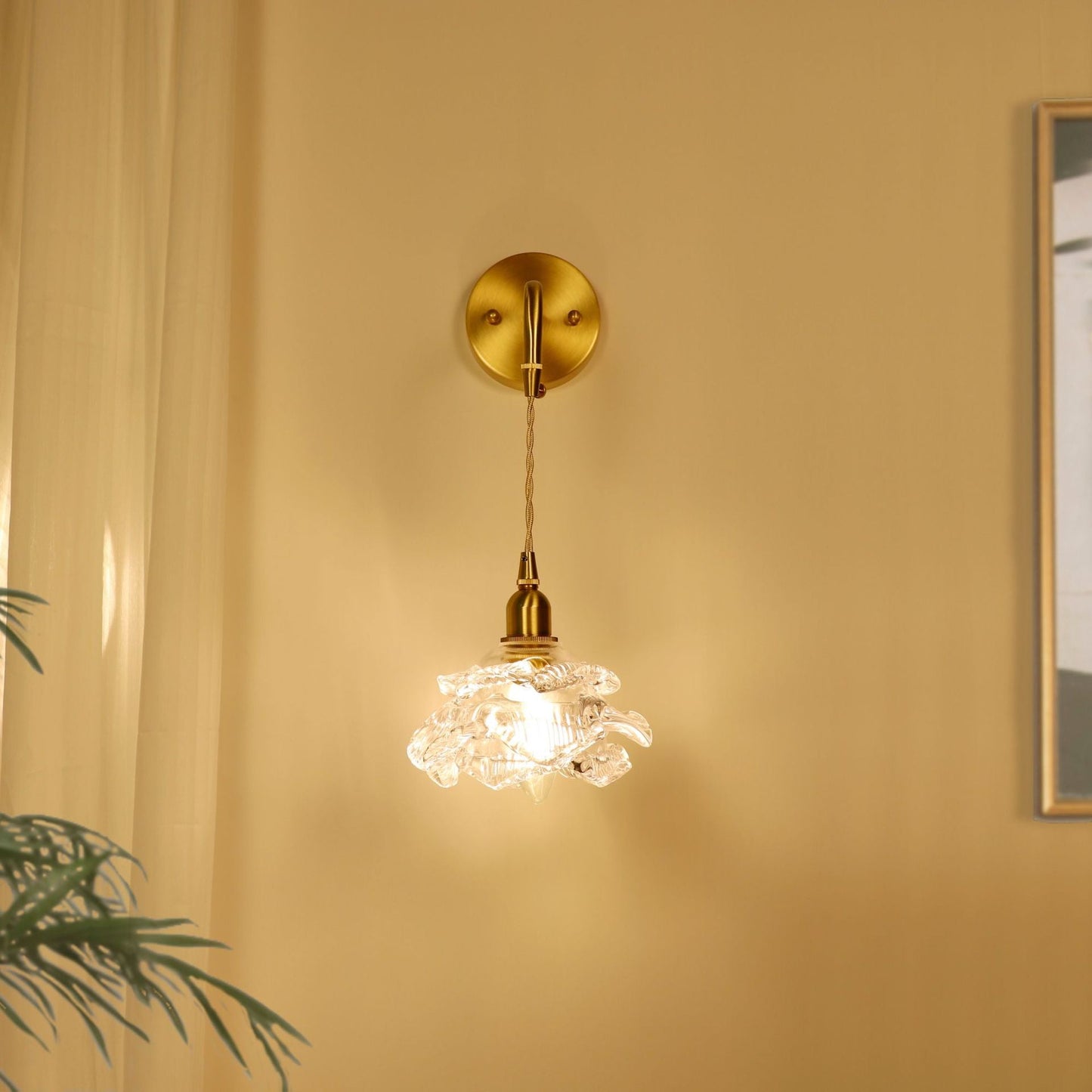 Luxury Rose Glass Brass 1-Light Wall Sconce Lamp