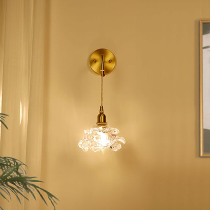 Luxury Rose Glass Brass 1-Light Wall Sconce Lamp