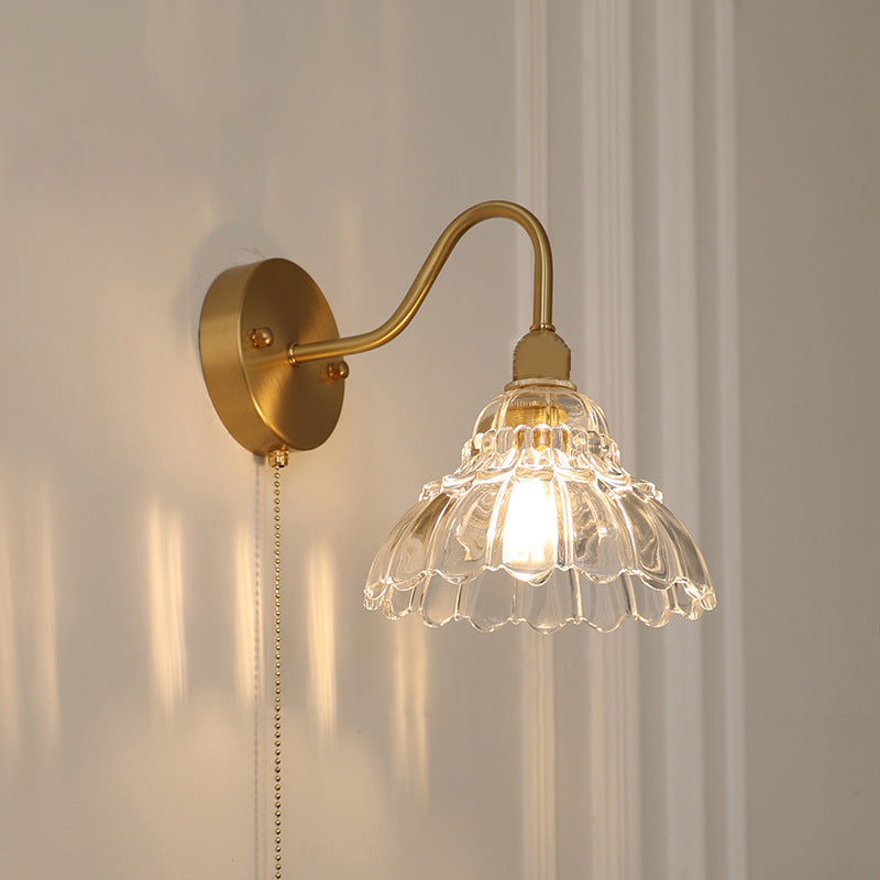 Pull Jellyfish Shape Brass Glass 1-Light Wall Sconce Lamp