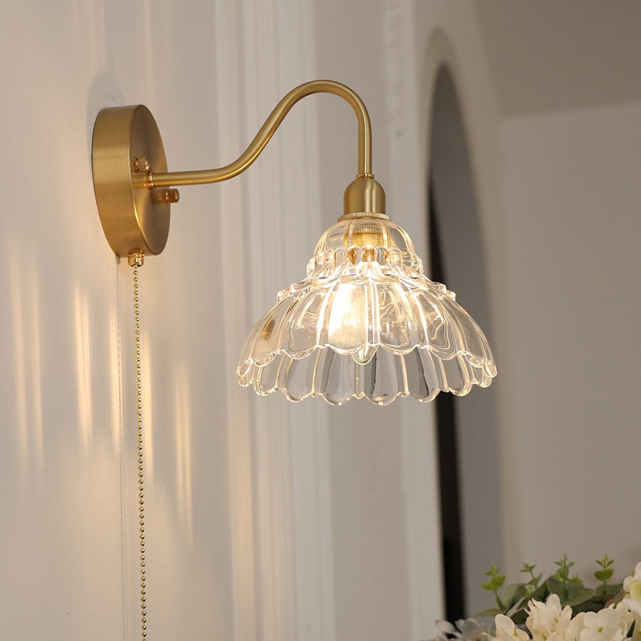 Pull Jellyfish Shape Brass Glass 1-Light Wall Sconce Lamp