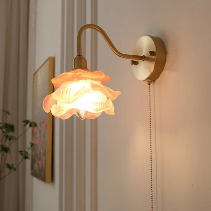 Pull Jellyfish Shape Brass Glass 1-Light Wall Sconce Lamp