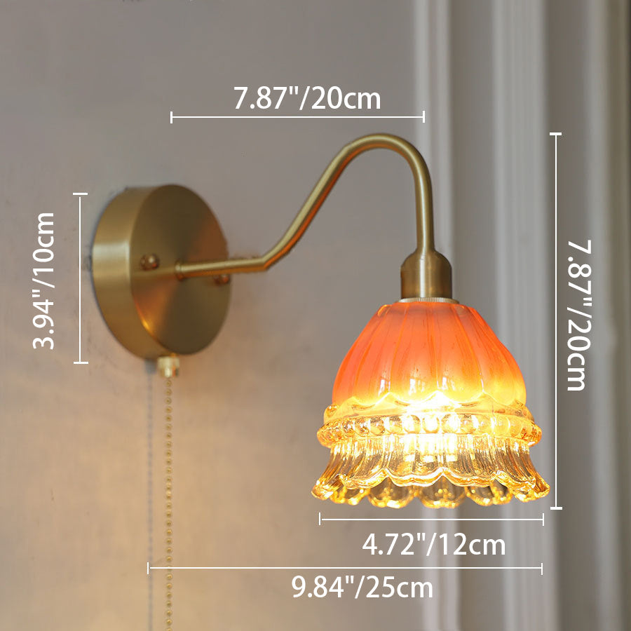 Pull Jellyfish Shape Brass Glass 1-Light Wall Sconce Lamp