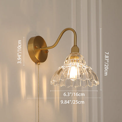 Pull Jellyfish Shape Brass Glass 1-Light Wall Sconce Lamp