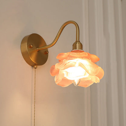 Pull Jellyfish Shape Brass Glass 1-Light Wall Sconce Lamp