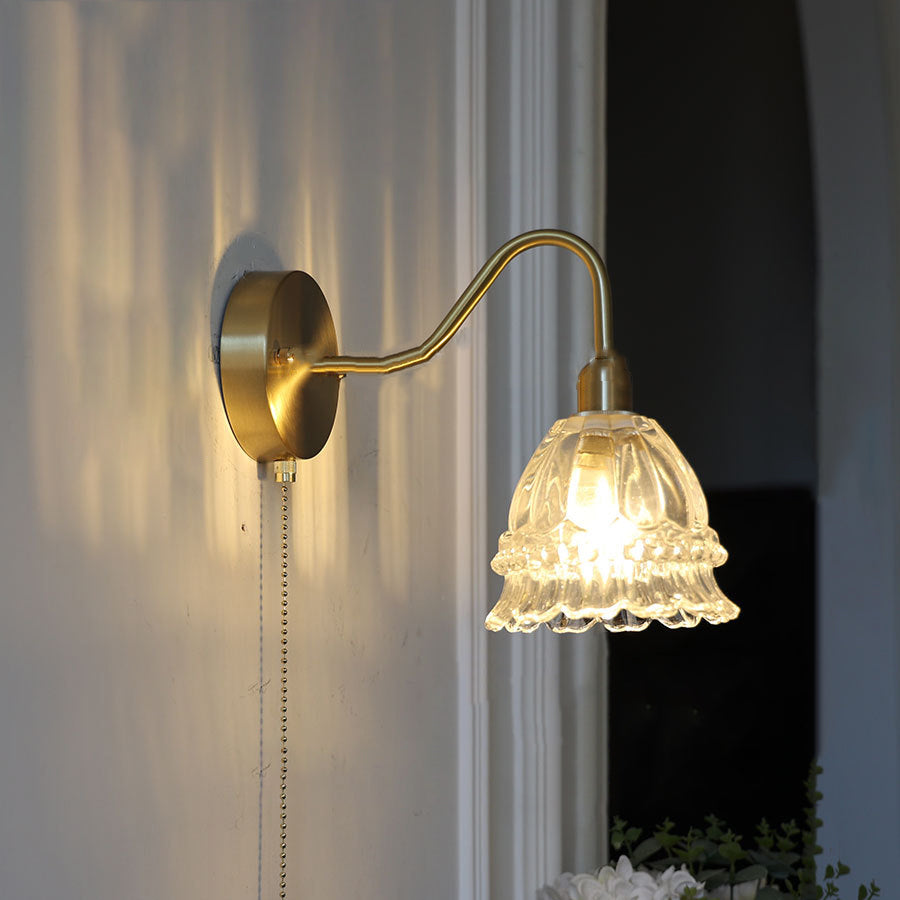 Pull Jellyfish Shape Brass Glass 1-Light Wall Sconce Lamp
