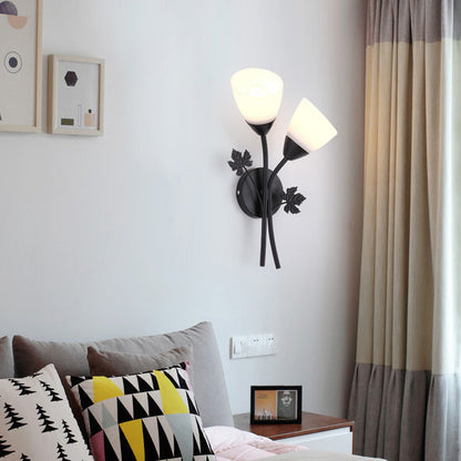 Creative Rose Flower Glass Iron 1/2 Light Wall Sconce Lamp