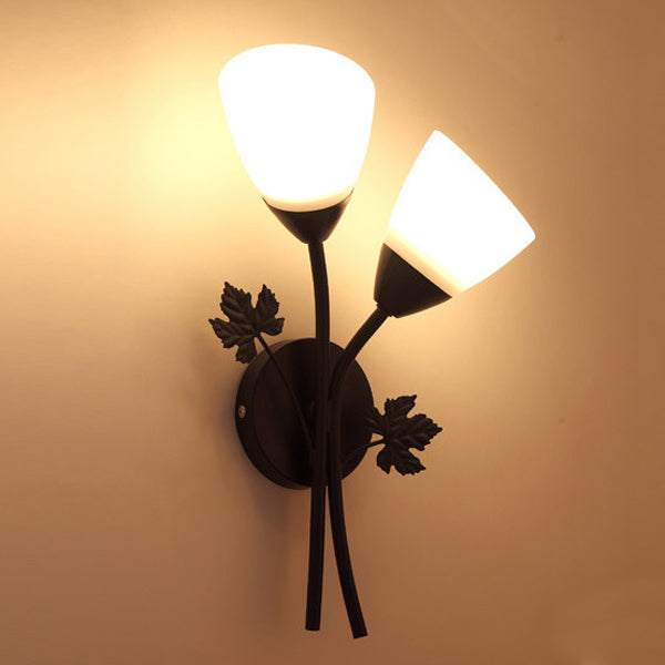 Creative Rose Flower Glass Iron 1/2 Light Wall Sconce Lamp