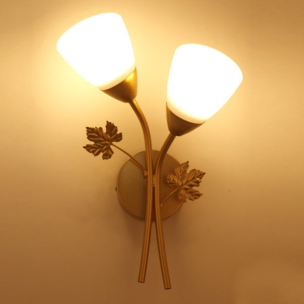 Creative Rose Flower Glass Iron 1/2 Light Wall Sconce Lamp