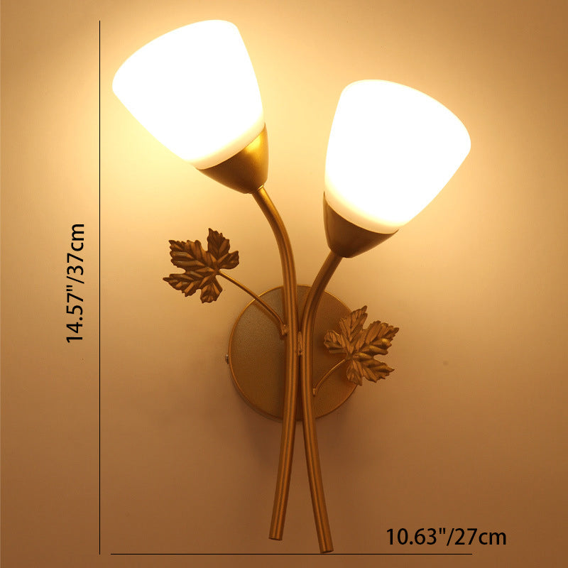 Creative Rose Flower Glass Iron 1/2 Light Wall Sconce Lamp