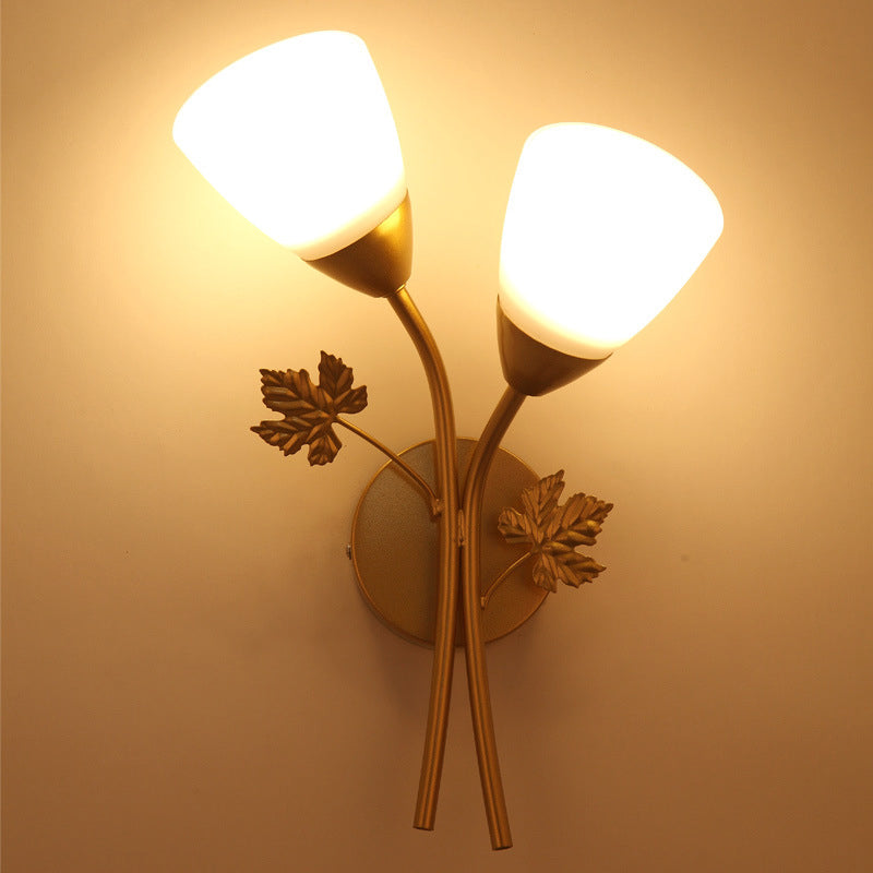 Creative Rose Flower Glass Iron 1/2 Light Wall Sconce Lamp