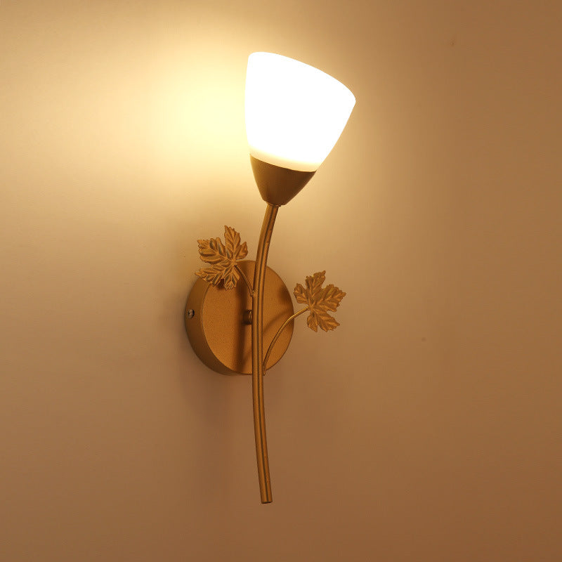 Creative Rose Flower Glass Iron 1/2 Light Wall Sconce Lamp