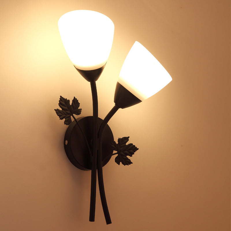 Creative Rose Flower Glass Iron 1/2 Light Wall Sconce Lamp