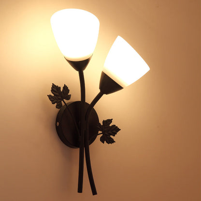 Creative Rose Flower Glass Iron 1/2 Light Wall Sconce Lamp