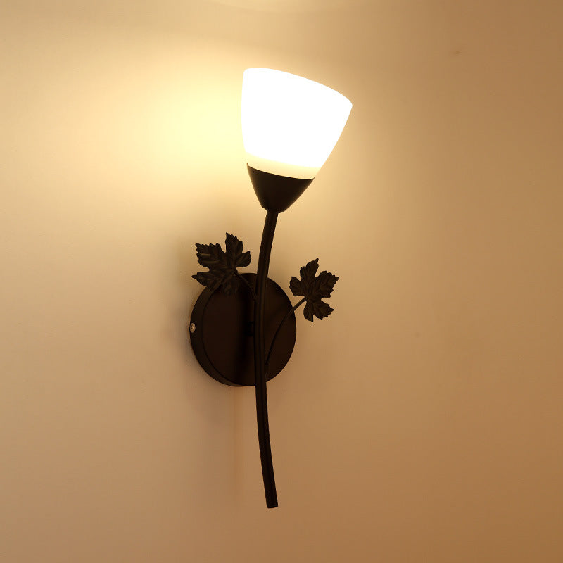 Creative Rose Flower Glass Iron 1/2 Light Wall Sconce Lamp