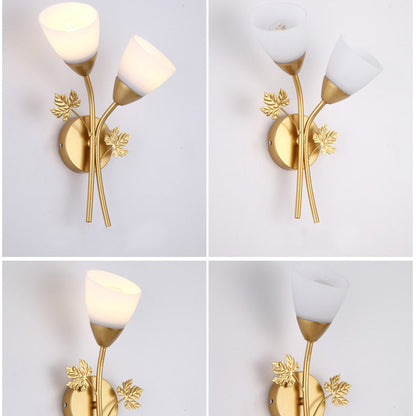 Creative Rose Flower Glass Iron 1/2 Light Wall Sconce Lamp