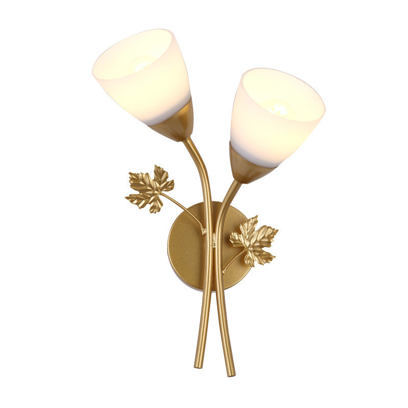 Creative Rose Flower Glass Iron 1/2 Light Wall Sconce Lamp