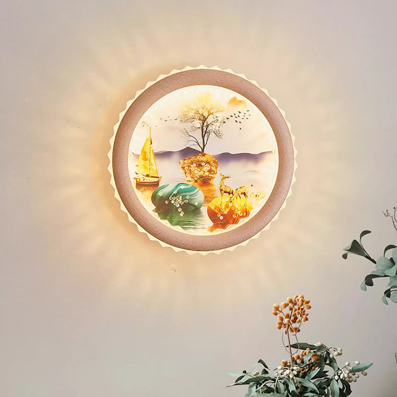 Deco Ginkgo Leaf Mural Iron Acrylic LED Wall Sconce Lamp