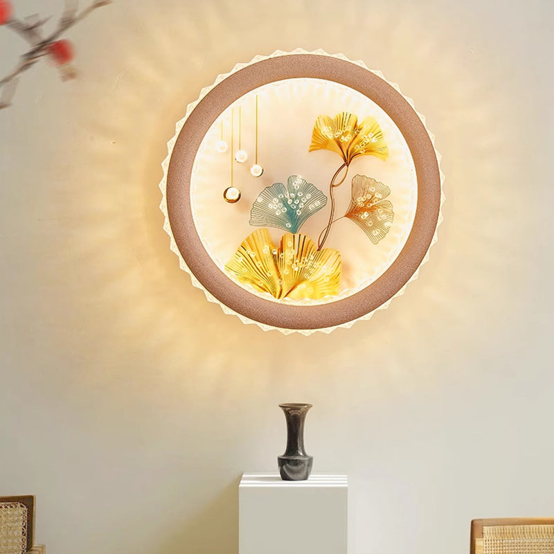 Deco Ginkgo Leaf Mural Iron Acrylic LED Wall Sconce Lamp