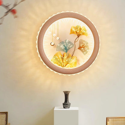 Deco Ginkgo Leaf Mural Iron Acrylic LED Wall Sconce Lamp