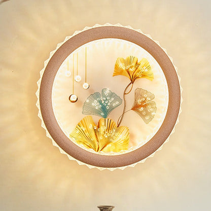 Deco Ginkgo Leaf Mural Iron Acrylic LED Wall Sconce Lamp