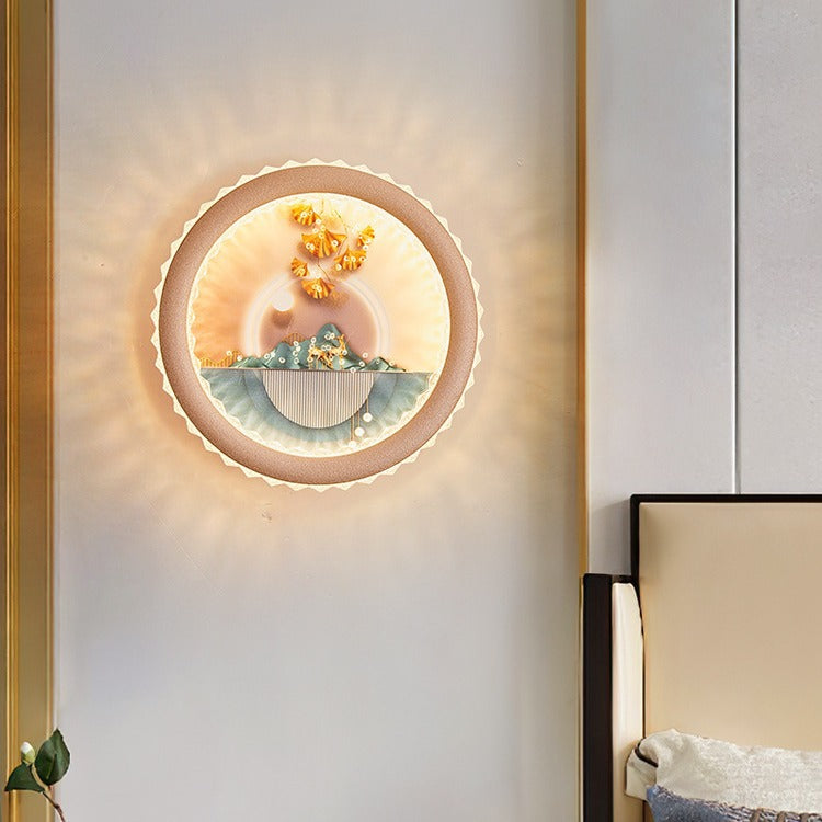 Deco Ginkgo Leaf Mural Iron Acrylic LED Wall Sconce Lamp