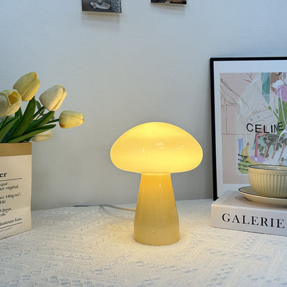 Contemporary Nordic Mushroom Shape Glass USB LED Table Lamp For Bedroom