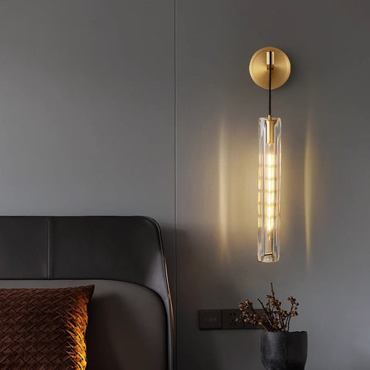 Modern Luxury Brass Crystal Column 1-Light Wall Sconce Lamp