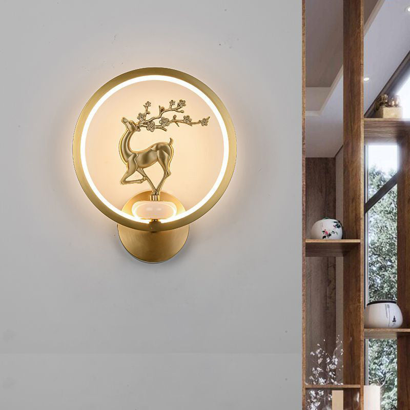 Chinese Deer Brass Silicone LED Wall Sconce Lamp