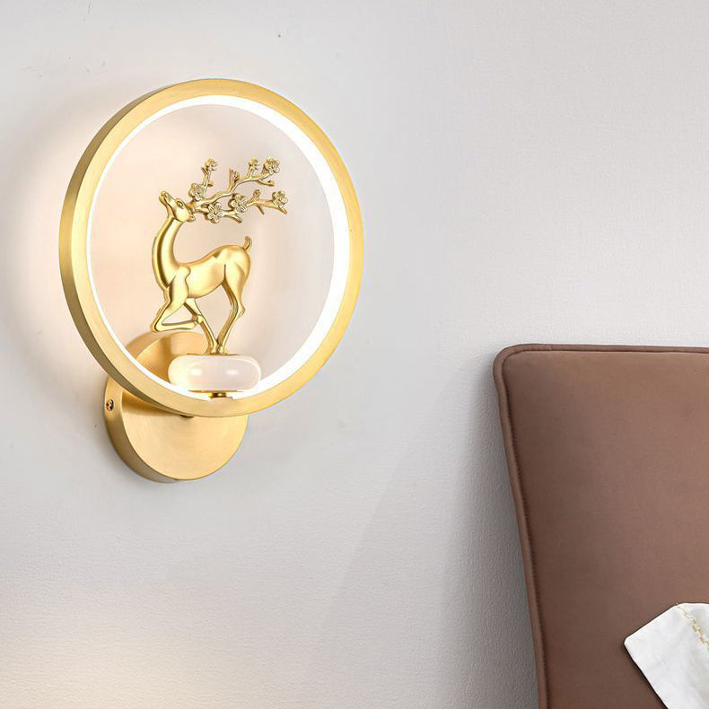 Chinese Deer Brass Silicone LED Wall Sconce Lamp