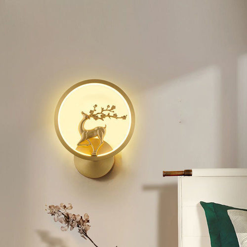 Chinese Deer Brass Silicone LED Wall Sconce Lamp