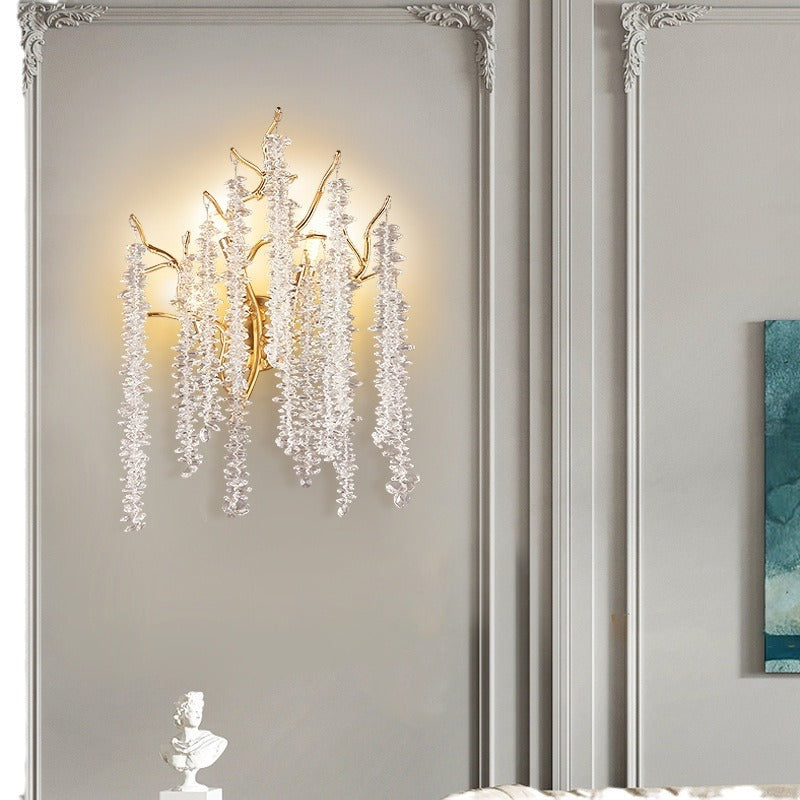 Tree Tassel Crystal Aluminum 3-Light Wall Sconce Lamp