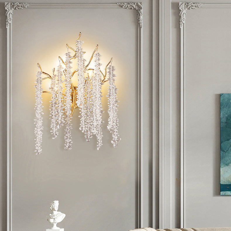 Tree Tassel Crystal Aluminum 3-Light Wall Sconce Lamp