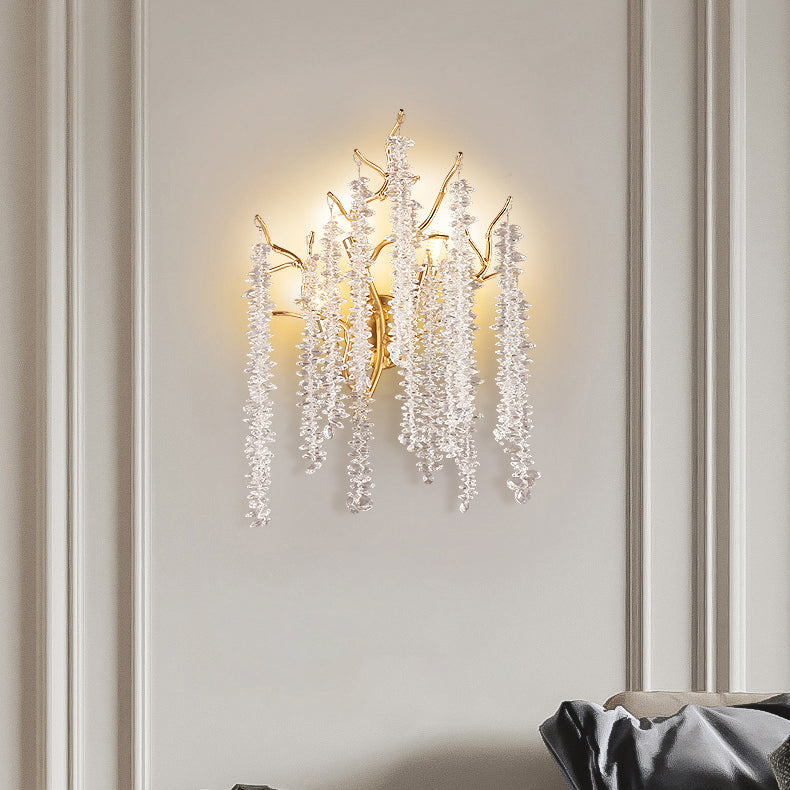 Tree Tassel Crystal Aluminum 3-Light Wall Sconce Lamp
